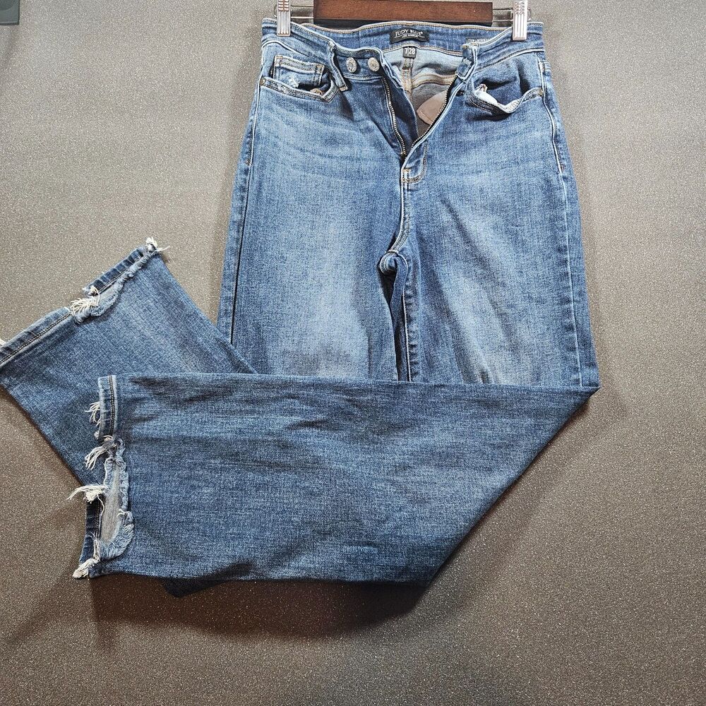 Judy Blue Women's Size 7/28 Distressed Frayed Hem Bootcut Stretch Jeans